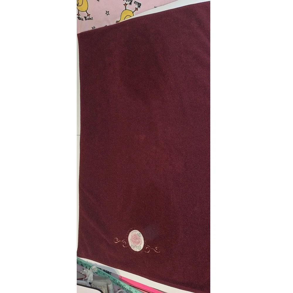 Cannon Vintage Burgundy Towel Set 4pc Pink Rose Floral Applique Cotton Canada